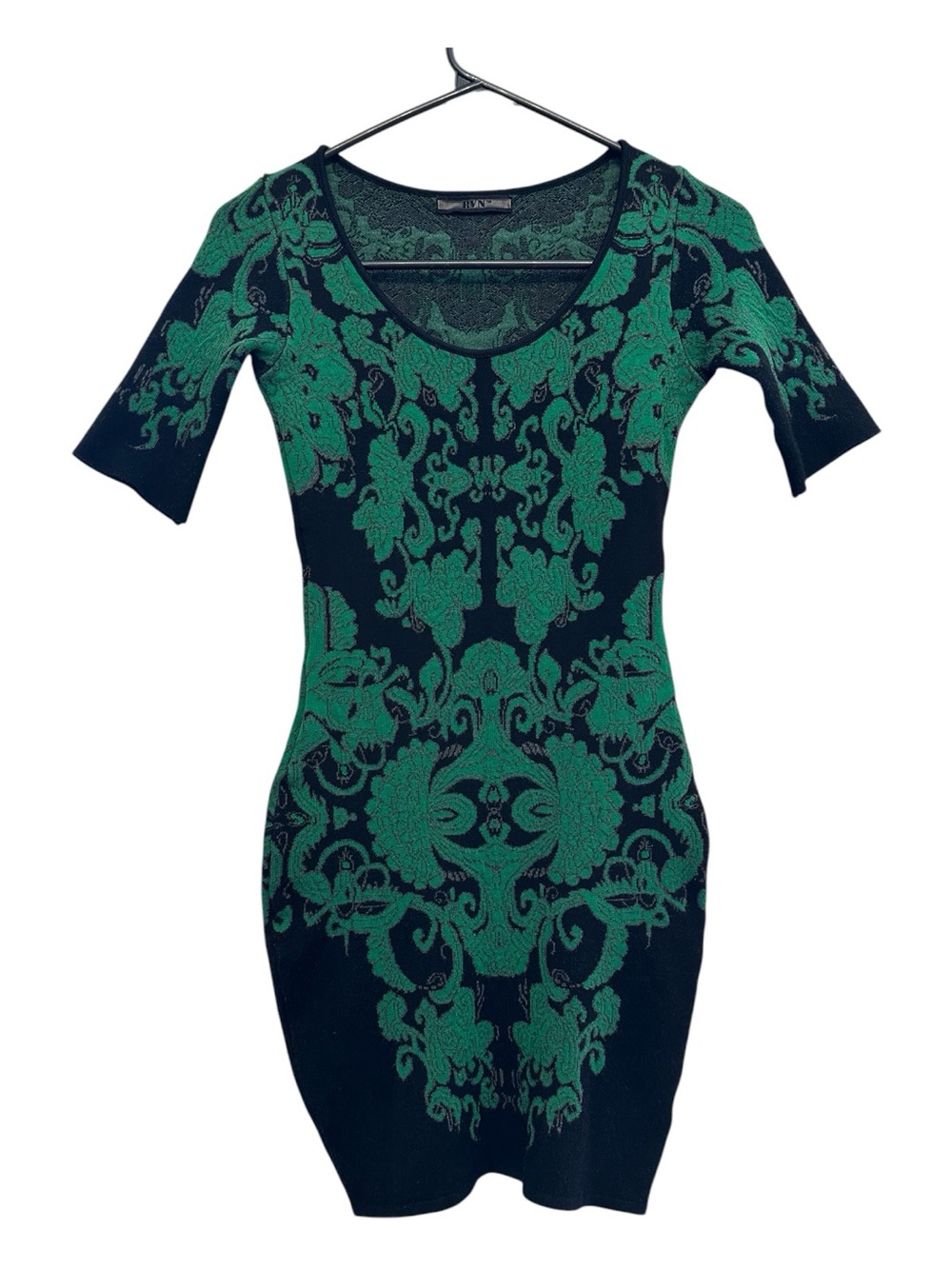 RVN Black & Emerald Green Stretch Bodycon Mini Dress Size XS